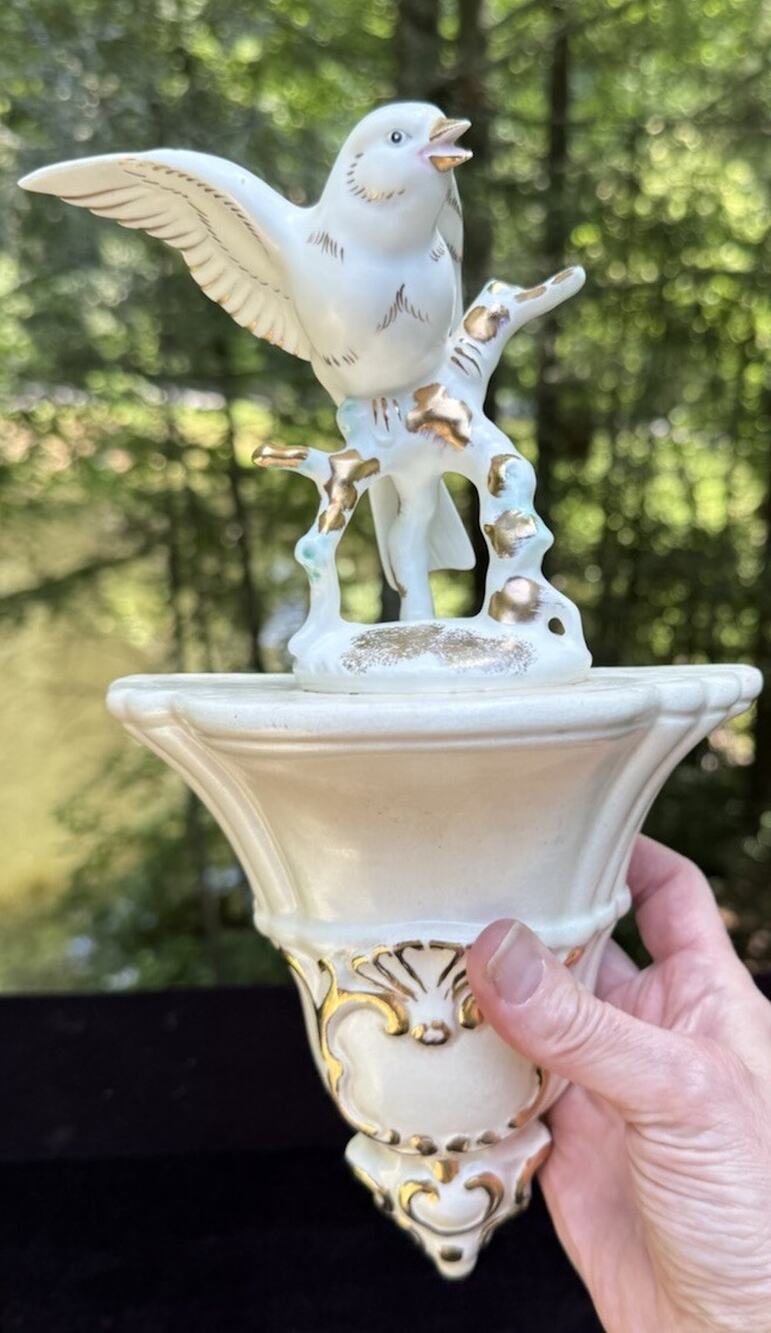 Rare 1959’s Vintage Ceramic Elegant Bird White With Gold Trim Hanging Decor *see